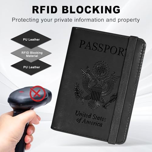ACdream RFID BLOCKING Passport Holder Travel Wallet, Premium PU Leather Cover Passport Book with Card Holder, Pen Holder, Keep Organization, and Travel Essentials for Women and Men, Black