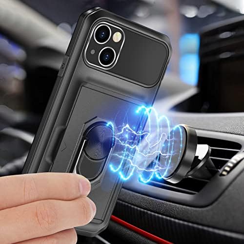 Vunake for iPhone 13 Case with Card Holder iPhone 13 Wallet Case with Ring Kickstand 2-Cards Slot Case Heavy Duty Hard PC TPU Bumper Cover Armor Shockproof Protective Phone Case Cover for iPhone 13