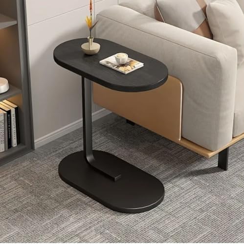 Modern C-Shaped End Table – Space-Saving Small Coffee Table for Living Room, Bedroom, Apartment – Sturdy Iron Frame, Wood Top – Black, Wood Grain, Brown Finishes image 3