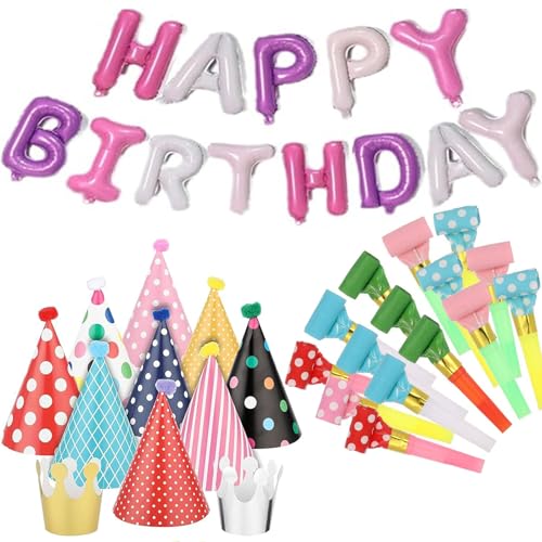 YTPAFK 27 Pcs Party Hats Set, 11 Birthday Hat, 15 Party Blowers, 1 Happy Birthday Banner, Suitable for Decorating Adult Parties for Boys, Girls, Children and Adults