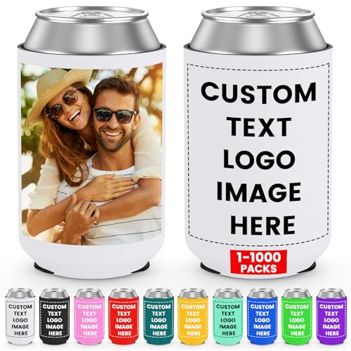12 Pack Personalized Can Cooler Sleeve, Custom Can Cooler Collapsible Insulated Neoprene Drink Holder With Photo Logo for Weddings Fishing Picnics