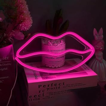 Lips Neon Lights, Lips Shaped Neon Signs Led Romantic Art Decorative Neon Lights Wall Decor Studio Party Kids Room Living Room Wedding Party Decoration Pink