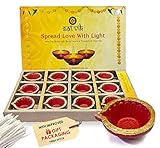 SATVIK 12 Pc Set Clay Diya Diwali Dia with Cotton Wicks for Puja Pooja Traditional Handmade Terracot