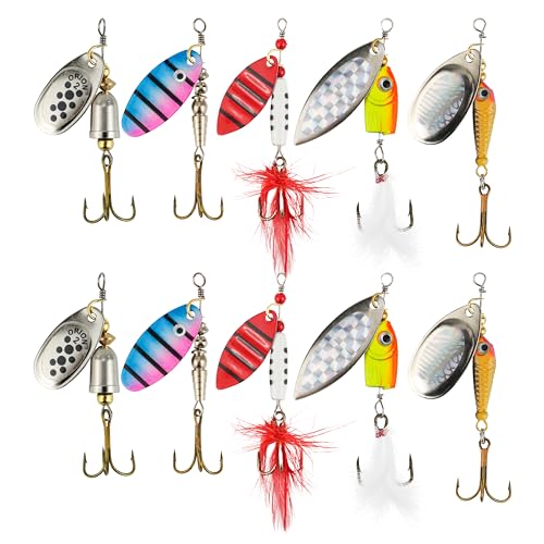 10PCS Inline Spinnerbaits for Bass Trout Pike – Premium Spinner Lures with Treble Hooks & Flash Blades for Freshwater & Saltwater Fishing – Durable, Vibrant, and Deadly Effective
