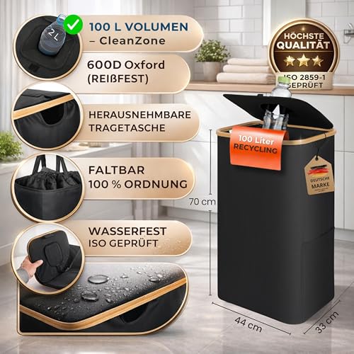 Pfandflaschen Sammelbehälter mit Deckel, 100 L, faltbar & stabiler Flaschensammler Leergut, große Pfandbox, Pfandflaschen Behälter, Behälter Leergut & Altglas Aufbewahrung, inklusive Flaschentasche