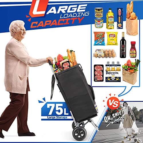 Image of KriShyam Premium Foldable Shopping Trolley Cart | Large Capacity Utility Cart with Wheels | Waterproof Storage Bag | Lightweight Portable Grocery (2 Super Wheel Black)