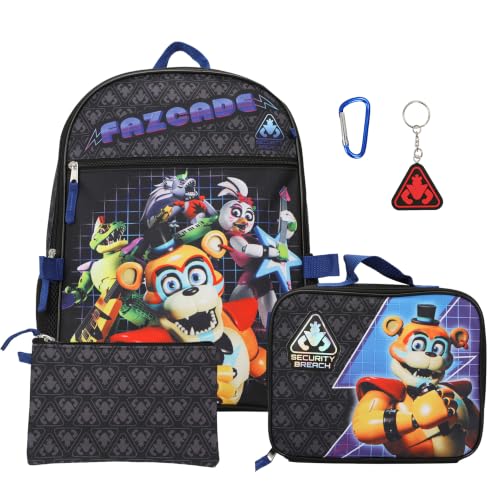 Bioworld Five Nights At Freddy's Security Breach Fazcade Conjunto de mochila juvenil de 5 peças