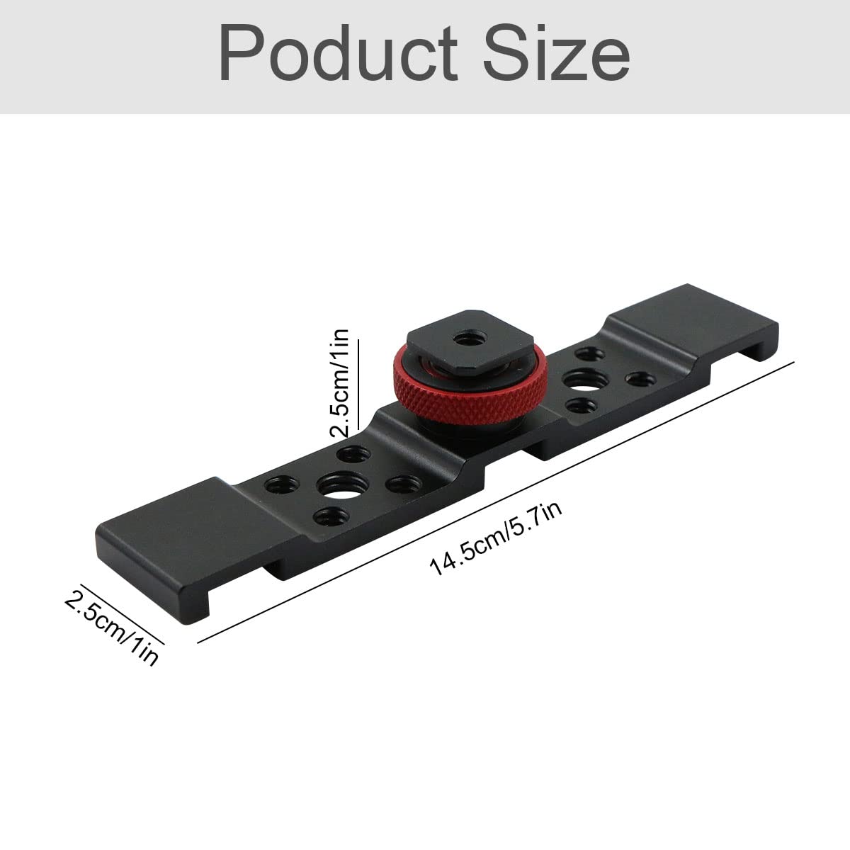Staffa Flash Montaggio Hot Shoe - Doppia Prolunga Guida Adattatore Bracket in Alluminio con Viti da 1/4” 3/8” per Treppiede Luce LED Microfono Monitor DSLR Fotocamera Fotografia ,Nero