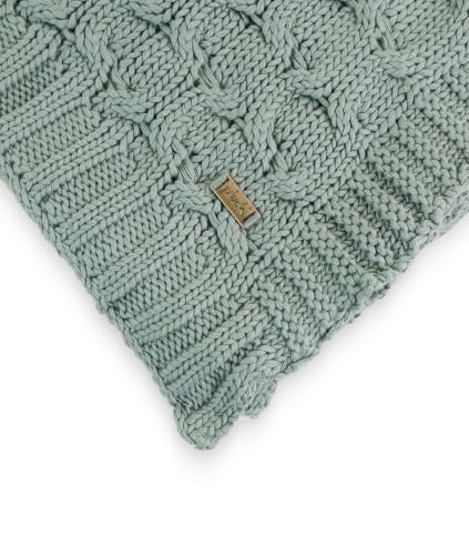 Image of Pluchi Kelly Knit Cotton Knitted Textured All Season AC Throw Blanket for Sofa (Luxurious,125cm X 150cm, 49 x 59 Inches) (Lily Pad Blue)