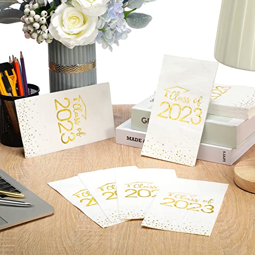 200Pcs Graduation Class Of 2023 Napkins Disposable Congrats Grad Guest Napkins Congratulation Foil Dot Paper Hand Towels For 2023 High School University College Graduation Party Supplies(Gold) #TOP3