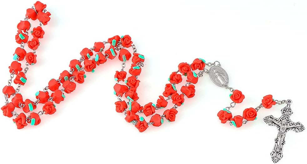 Rosary Beads Catholic - 6 Color, Confirmation Gifts for Teenage Girl, Polymer Clay Rose Necklace Jewelry, Silver Alloy Cross Necklace for Women, Gifts for Women - Image 4