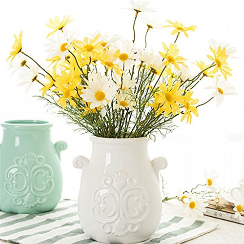 Firlar Artificial Daisy,10 Pack High-End Simulation Fake Silk Daisy Flower Bouquet For Home Wedding Party Garden Craft Art Decor,Vase Not Included (Yellow+White) #TOP1