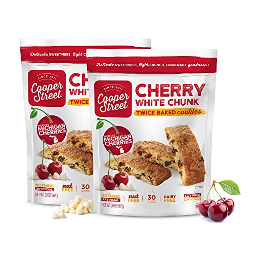 Cooper Street - Twice-Baked Cherry White Chunk, Italian Biscotti Style Alternative To Chocolate Chip Cookies Or Butter Cookies, No Peanuts, Dairy, Soy & Artificial Ingredients, 2 Packs/20 Oz. Each #TOP7