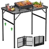 GARLLEN Mesa plegable para parrilla de 35 pulgadas de largo x 21.6 pulgadas | Mesa de picnic con mesa resistente al calor y al agua, mesa plegable ligera y compacta para barbacoa, camping