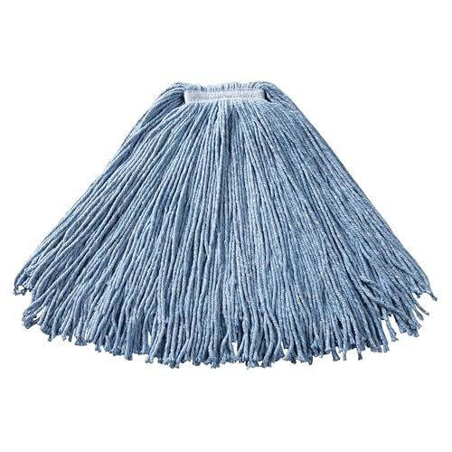 Image of Rubbermaid Commercial Premium Cut-End Blend Mop, 24-Ounce Size, 1-Inch Orange Headband, Blue, Heavy Duty Wet Mop for Floor Cleaning Office /School /Stadium /Bathroom