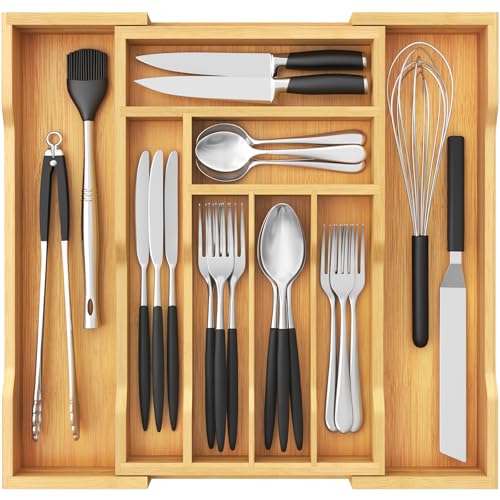 Lifewit Range-couverts pour tiroirs, profondeur 38 cm, Organiseur de tiroir extensible jusqu'à 46 cm de largeur, Organiseur de tiroir de cuisine,...