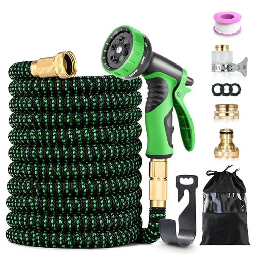 Tuyau d’Arrosage Extensible 30 m (100 FT) avec Pistolet 10 Jets, Tuyau Flexible Rétractable 3X, Latex Haute Densité et Tissu 3750D, Raccords Universels...