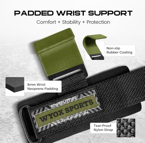 Image of WYOX Weight Lifting Hooks for Men & Women - Heavy Duty Gym Hooks with 8mm Padded Wrist Support Grips to Lift Heavier, Reduce Grip Fatigue & Improve Performance for Deadlifts, Pull Ups & Rows, Pair of 2