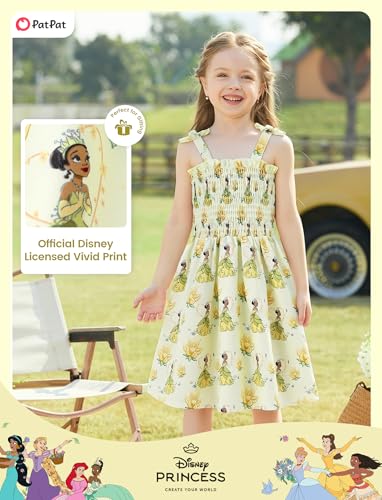 Image of Disney Princess Frozen Elsa Minnie Stitch Toddler Girl Dress Bow Tie Straps Smocked Summer Outfit Birthday Party Clothes 2-9Y