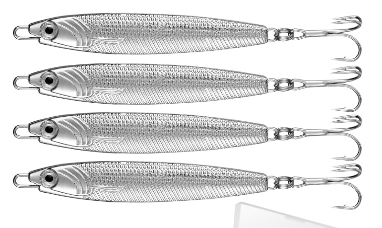 4 x FFT PRO CASTING 20g 30g 40g 60g Chrome Stinger Spinner lure Mackerel Bass Cod Hokki Feather Sea Fishing (4 x 60g)