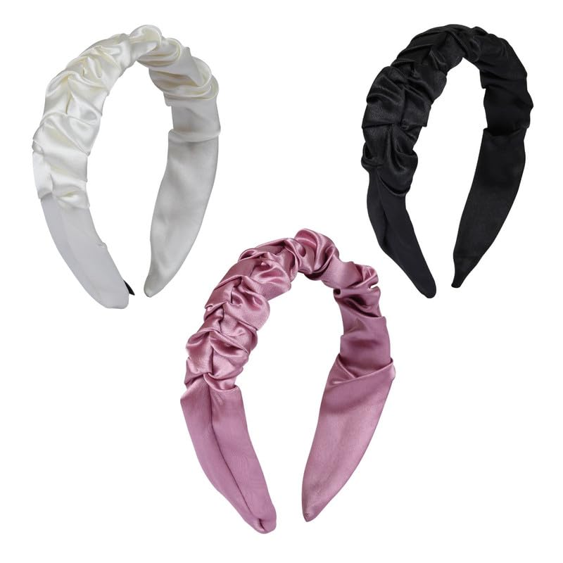 Hand Crafted Satin Silk Frill Hair Bands Beautiful Colors, Sturdy Material With Soft Fabric Headband, Strong And Durable Metal Band Inside Support - Multicolor Combo-image-18