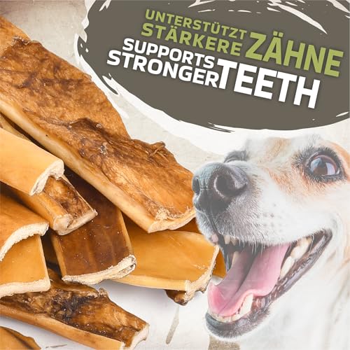 Rinderkopfhaut für Hunde 20cm 1kg (ca. 20-25 Stück) | Getrocknete Rinderkopfhaut Kauartikel | 100% natürlich | Luftgetrocknet | Getreidefrei | Langer Kauspaß für kleine & große Hunde