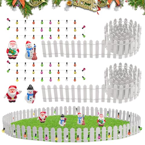 Wichtel Zubehör Weihnachten, 2 Stück Miniatur Zaun Gartenzaun Holz, Wichtel Zaun mit Deko Lichterkette, Garten Puppenhaus Zubehör Mini Holzzaun Deko Weihnachtswichtel, 90 x 5 cm weiß