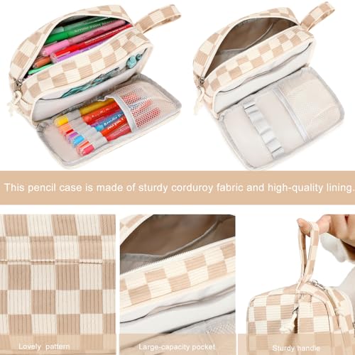 Image of Bluboon Big Capacity Pencil Case Pencil Pouch Pen Case School Supplies Cute Pencil Box Pencil Bag for Teen Girls Boys Women Man (Brown White Checked)