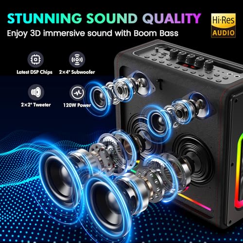 Portable Bluetooth Karaoke Machine with 2 Microphones & Bass/Treble Adjustment