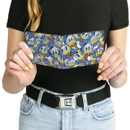Image of Buckle-Down Men's PU Bifold Wallet, Donald Duck Blue & Yellow, 4.0 inch x 3.5 inch
