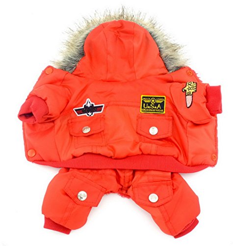 Ranphy Waterproof Dog Snowsuit Jumpsuit Hoodie Winter Coat Pet Fleece Lined Clothes Puppy Cotton Padded Outfit Cold Weather Hooded Airman Jacket Warm Cat Clothes Chihuahua Parka Girls Boys Red S