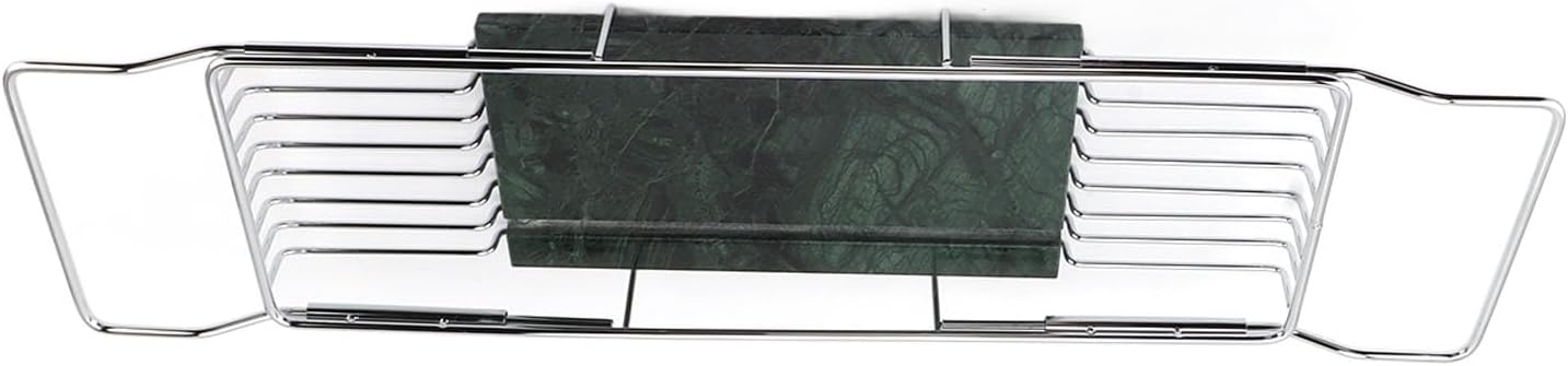 GLOGLOW Tray Metal Marble Bathtub Rack, Stainless Steel Expandable Tray Nan Bathroom (Silver Green)