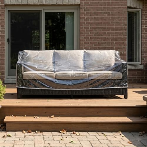 LAMINET Crystal Clear Heavy-Duty Waterproof Plastic Outdoor Furniture Cover - Slider/Glider Cover -...