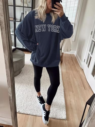 Image of Langwyqu Women's Oversized Sweatshirt Los Angeles California Crewneck Long Sleeve Casual Loose Pullover Tops