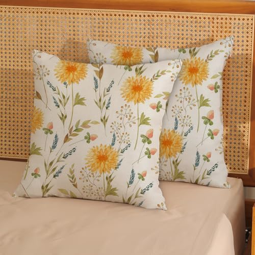 Floral Throw Pillow Covers 16x16 Inch 2 Pcs Watercolor Sunflower Decor Pillow Covers Yellow Green Flower Spring Summer Outdoor Seasonal Decorative Pillowcase Linen Cushion Cover for Couch Sofa — view 2