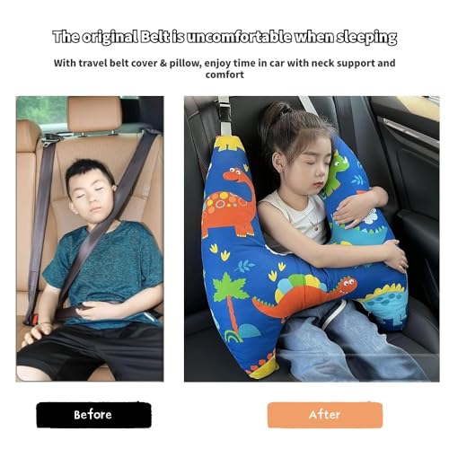 Image of Kids Travel Pillow, Ages 6+ for Cozy Sleeping, Head & Neck Support (Pink) | Road Trip & Seatbelt Comfort, Travel Essentials for Long Rides, Family Friendly Baby Shower Gifts, Simple Install Easy-Buckle