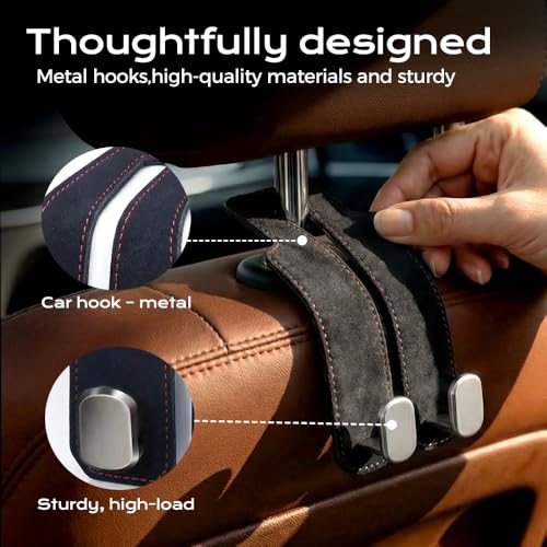 Image of Fauppt Headrest Hooks for Car Car Seat Hooks for Headrest,2026 Hooks for Purses and Bags Cute Car Purse Holder,Twinhook Leather Car Headrest Hangers Seat Back Organizers for Travel (Black*2)