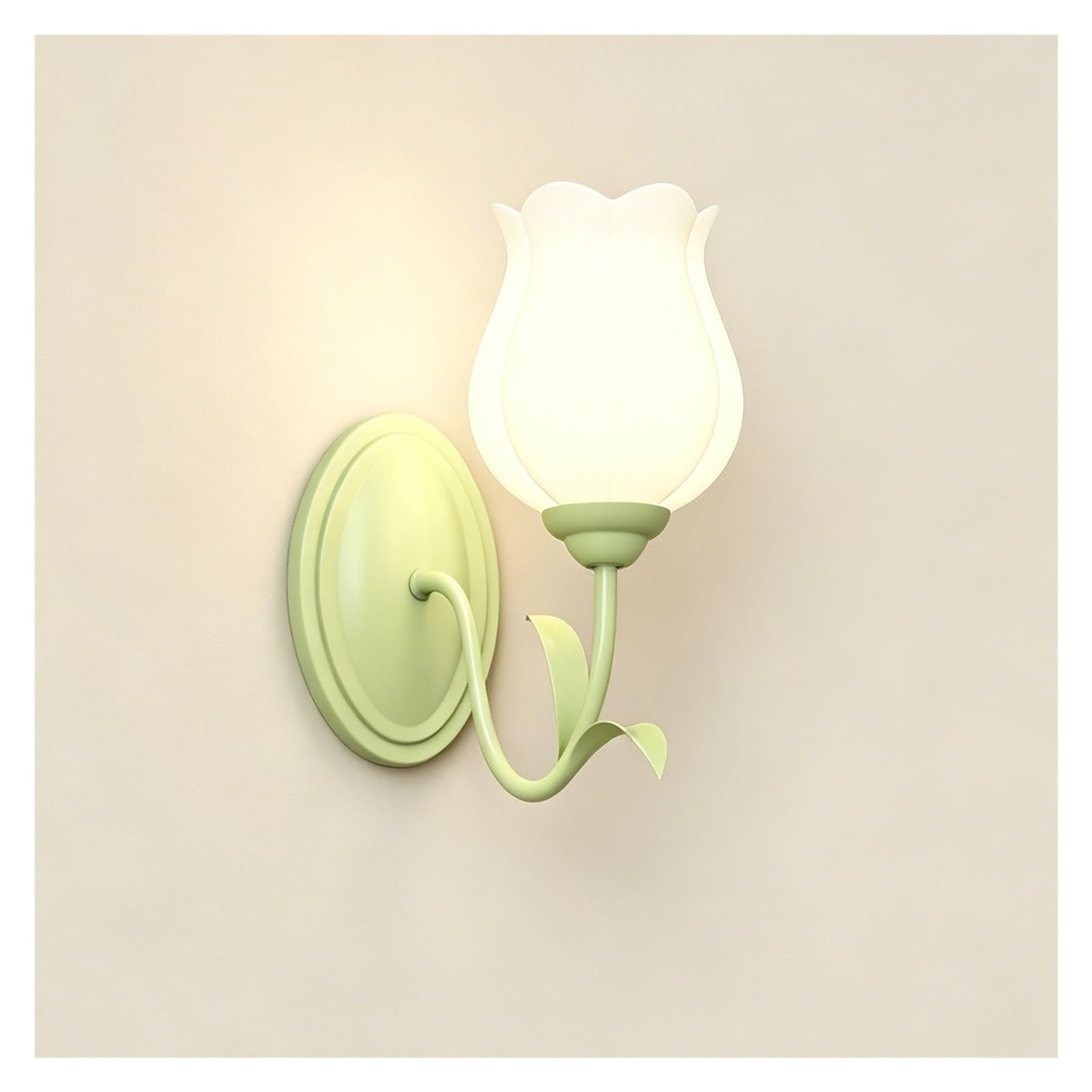 LUOYAOB Modern Tulip Wall Sconce Green Double Floral Design with Glass Shade 2 Light Bathroom Wall Sconce Flower Wall Mounted Lamp Fixture for Bedroom Living Room Hallway Vanity(A-1LIGHT)