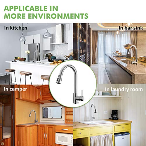 Kitchen Sink Faucet, Kitchen Faucet Stainless Steel with Pull Down Sprayer Brushed Nickel Commercial Modern High arc Single Handle Single Hole Pull Out Kitchen Faucets for Bar Laundry rv Utility Sink
