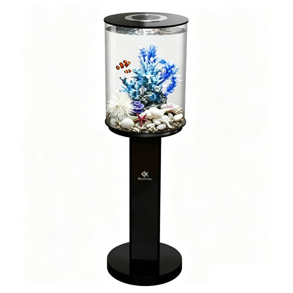 Acuario acrílico de 6 galones (blanco/negro) con luz LED tricolor controlada a distancia, kit de micropaisaje, adecuado para pantalla de escritorio (D)