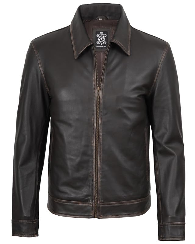 Image of Blingsoul Vintage Real Lambskin Leather Jacket For Mens - Moto Style Classic Shirt Collar Leather Jacket Men