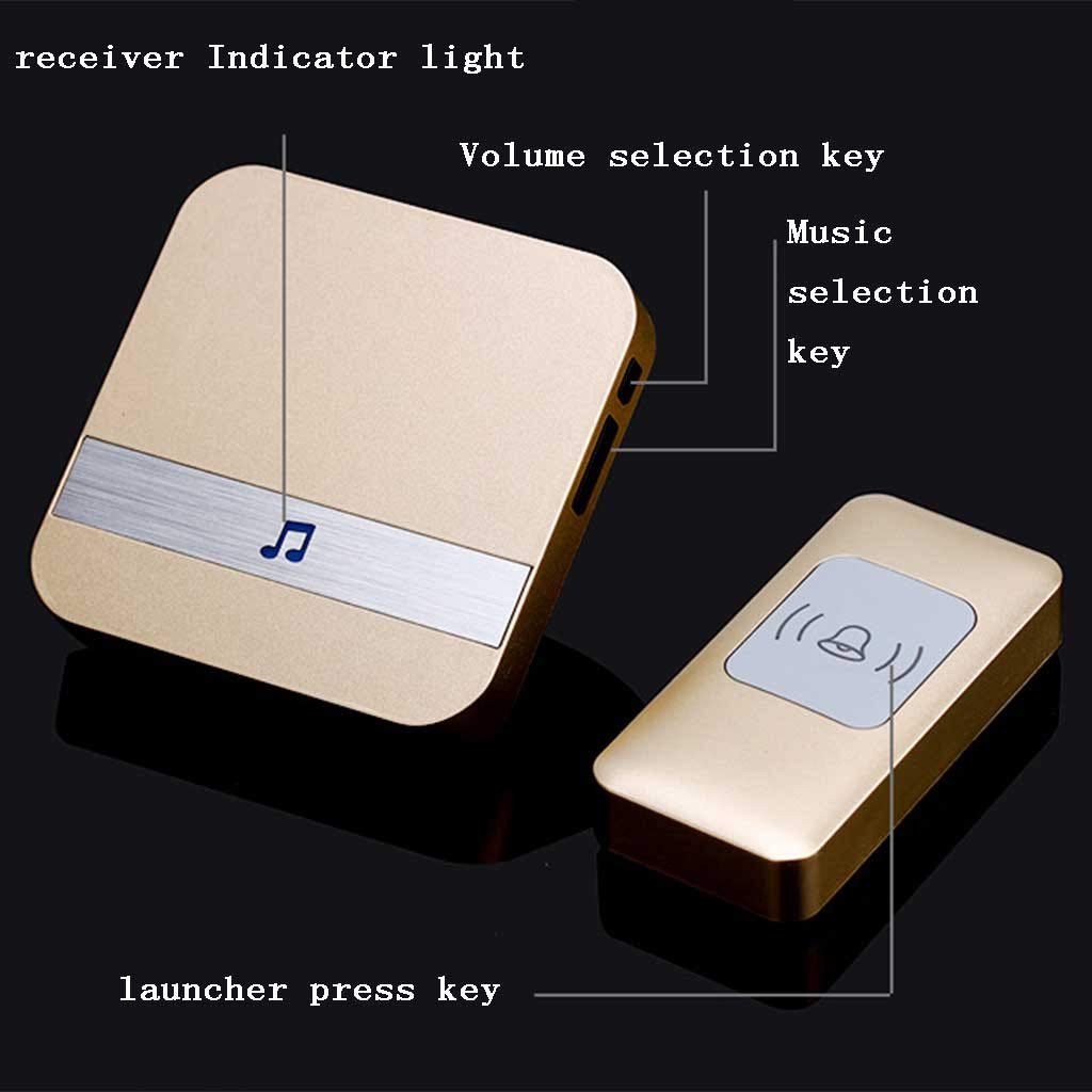 Kit de timbre digital inalámbrico resistente al agua 300 m 52 tonos 4 niveles volumen paquete 7 multicolor(Gold)