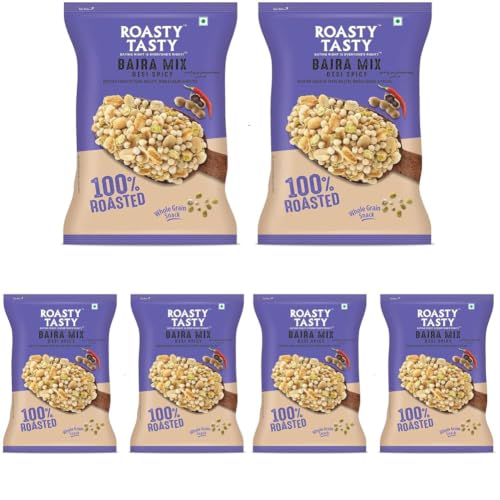 Image of Roasty Tasty Bajra Mix Desi Spicy | Healthy - Low Calorie, Low GI, Non Fried | Millet Namkeen - Made using Roasted Bajra | Cholesterol Free - No Transfat | Chatpata Roasted Namkeen 200g (Pack of 6)