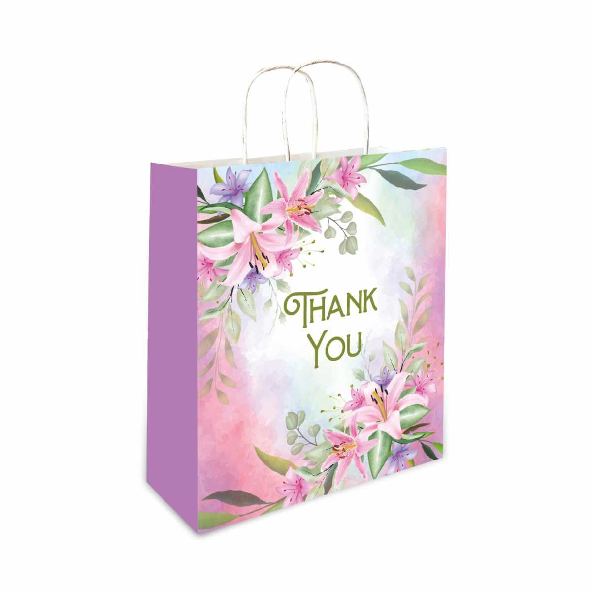 Omnipresent Pack Small Lily 90 GSM Thank You Paper Gift Bags, Set of 24, Paper Carry Bags For Birthday Gift, Return Gift Bags, Office Party, Corporate Gifting & Get Together (Size:9.4x7.9x3 inch)-image-36