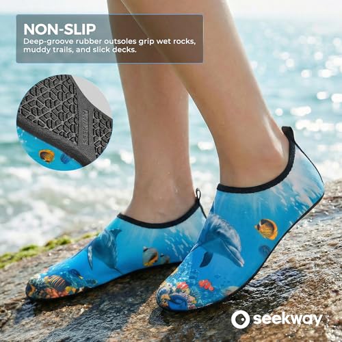 Image of SEEKWAY Water Shoes Women Men Adult Quick-Dry Aqua Socks Barefoot Non Slip for Beach Swim River Pool Lake surf Black SK002(U)