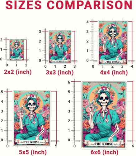Image of (3PCs) The Nurse Tarot Vinyl Sticker, The Nurse Tarot Card Holographic Stickers, RN Skeleton Hologrpahic Vinyl Stickers, Fun Nursing Decal for Laptop Water Bottle Phone Car Helmet 3 inch (Normal, 2in)