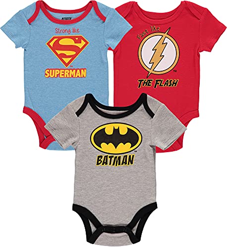 Image of DC Comics Boys' Justice League 3 Pack Bodysuits Superman Batman The Flash