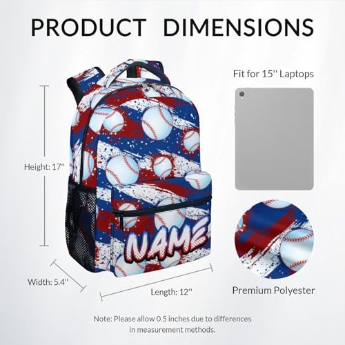 Kids Backpack, Custom Cool Bookbag for Elementary Middle, 17 Inch Baseball School Bag3