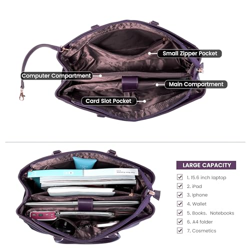 Image of LOVEVOOK Laptop Bag for Women 15.6 Inch Tote Bags Waterproof Leather Briefcase Computer Women Business Office Work Bag,Mulberries Purple