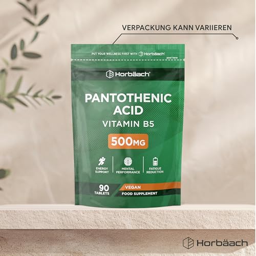 Vitamin B5 500mg | Hochdosiert Pantothensäure | Pantothenic Acid | 90 Vegan Tabletten | von Horbaach